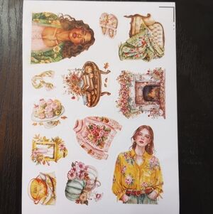 Cottagecore Floral Vintage Spring Summer Sticker Sheet Yellow Green Pink Accents